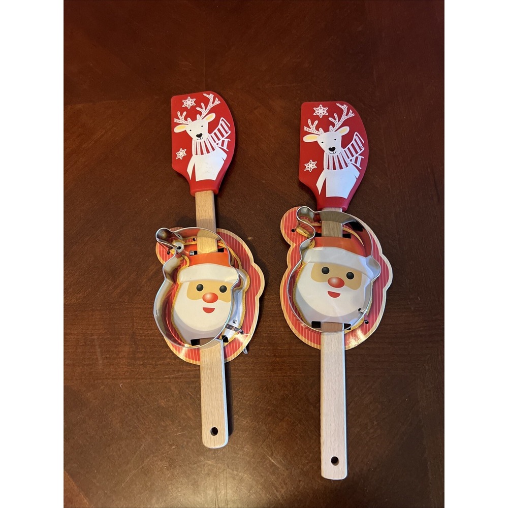 Spatula Christmas Reindeer & Santa Shaped Cookie Cutter Set of 2 Kitchen Holiday
